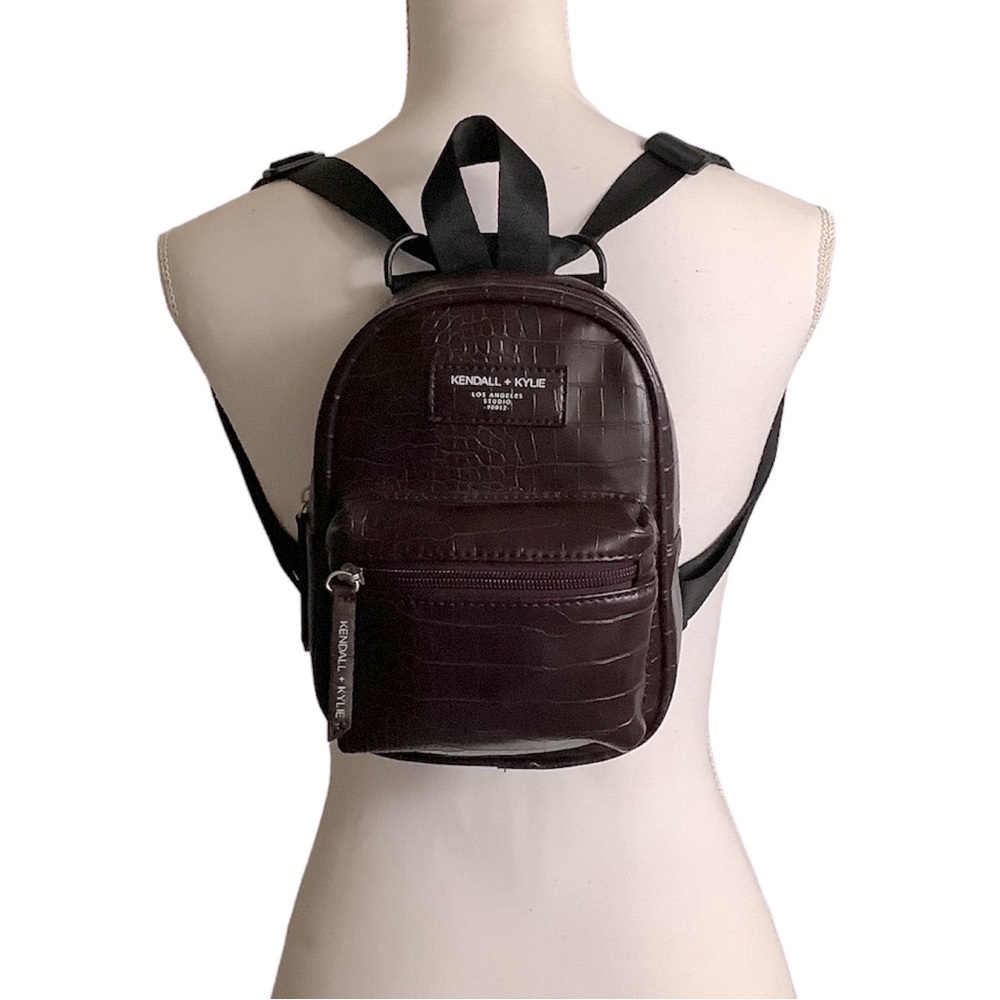 Kendall + Kylie Chocolate Brown Faux Reptile Adjustable Mini Backpack